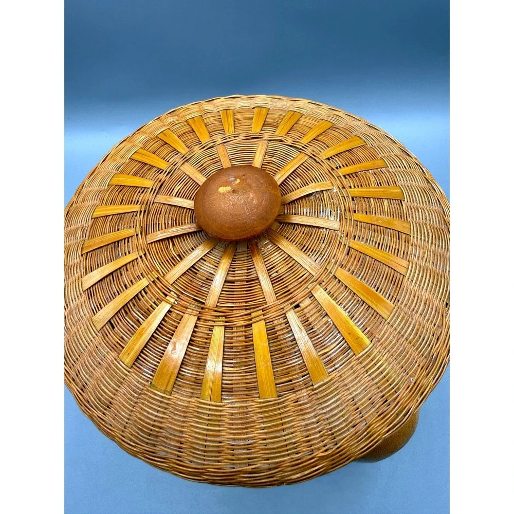 Vintage Wicker Ice Bucket Bird Bamboo Rattan Insulated MCM Tiki Barware 7.5in